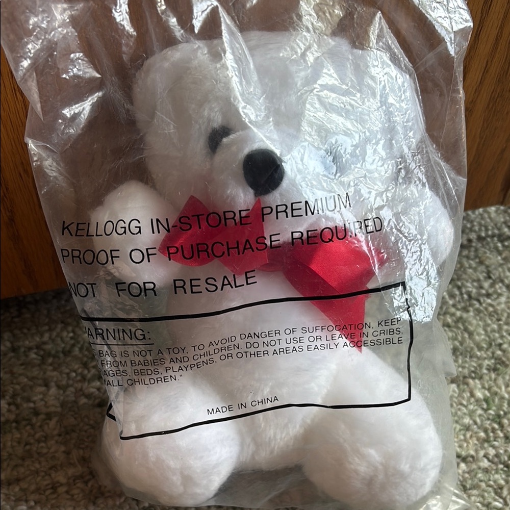 White Teddy Bear with Red Bow